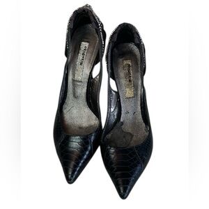 Vintage Mizu Mizu Women’s Black/Grey Snakeskin Textured Heels Size 37.5 EU